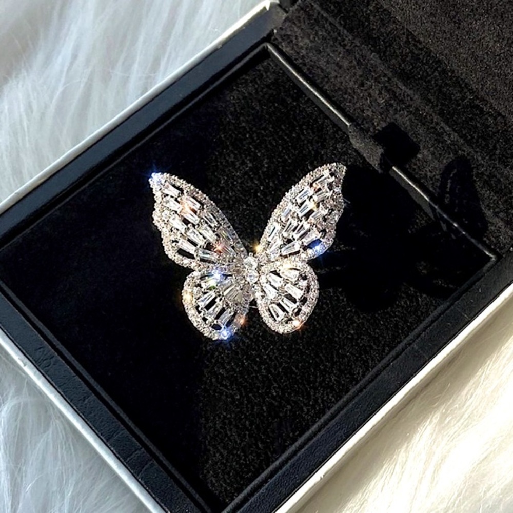 WHITE GOLD PLATED ZIRCON BUTTERFLY RING - Picture 9 of 16